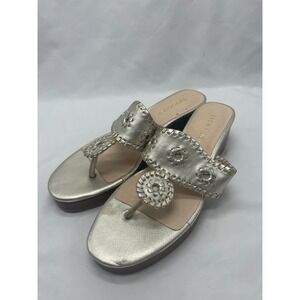 Jack Rogers Jacks Silver Metallic Mid Wedge Thong Platform Sandals Size 8.5M